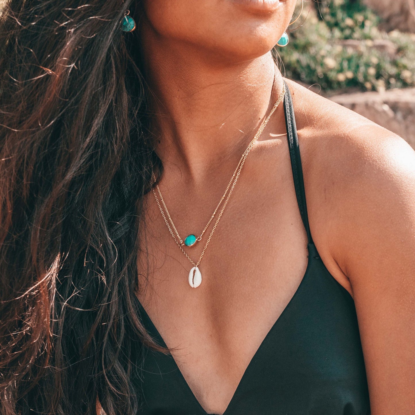 Amisha Gold Necklace - Turquoise Natural Stone